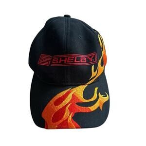 SHELBY Black w/Embroidered Flames Baseball Hat Cap Adjustable Collectors
